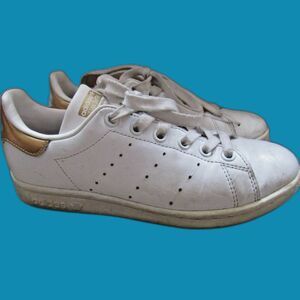 Adidas Stan Smith Sneakers Women's Sz 5 Leather  White W/ Gold Detail Ankle